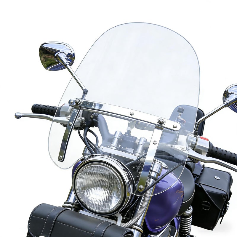 Areyourshop Large 18"x16" Windshield Windscreen (for 7/8", 1" Handlebars) for Harley Sportster Dyna Touring Softail for Honda CT125 Cruisers & Standards for Kawasaki Vulcan 900, for Suzuki Savage - Image 1